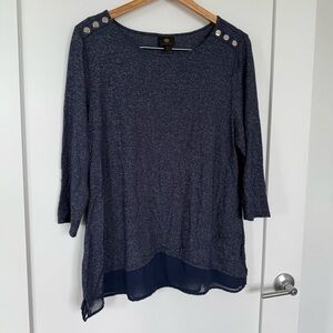 JM Collection | Blue Mixed Media 3/4 Sleeve Blouse